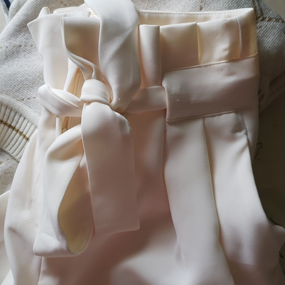 None Pants - ivory white paper-bag waist crop pants